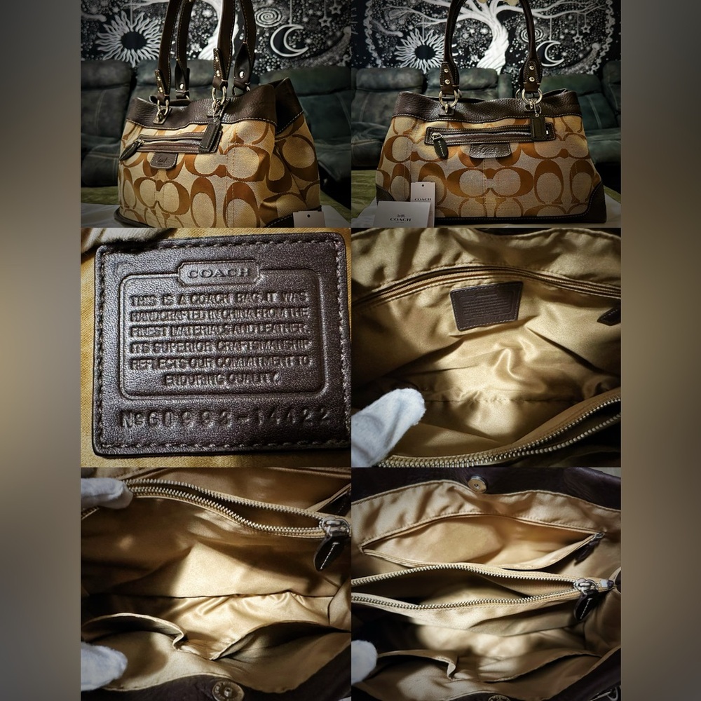 Vintage Y2K Coach tote bag Shoulder Bag Brown and Tan soft leather - Picture 9 of 17